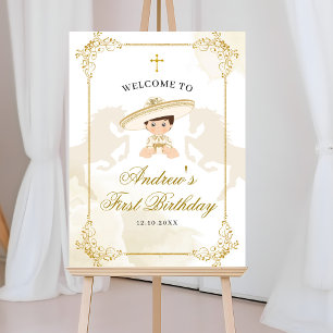 Affiche White Gold Mexicaine garçon 1er anniversaire Affic