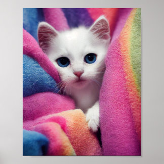Affiche White Kitten - Collection Rainbow Criters