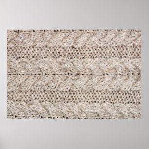 Affiche White knitting wool texture background.