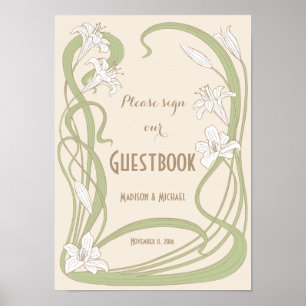 Affiche White Lilies Wedding Guestbook Sign