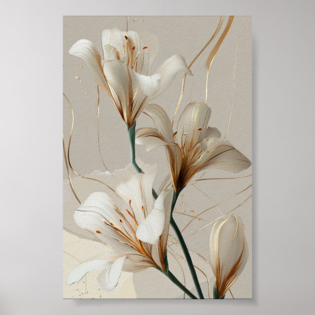 Affiche White Lily Gold Minimalist Elegant Neutral (Devant)