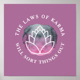 Affiche White Lotus Karma Motivational Quote Dark Mauve