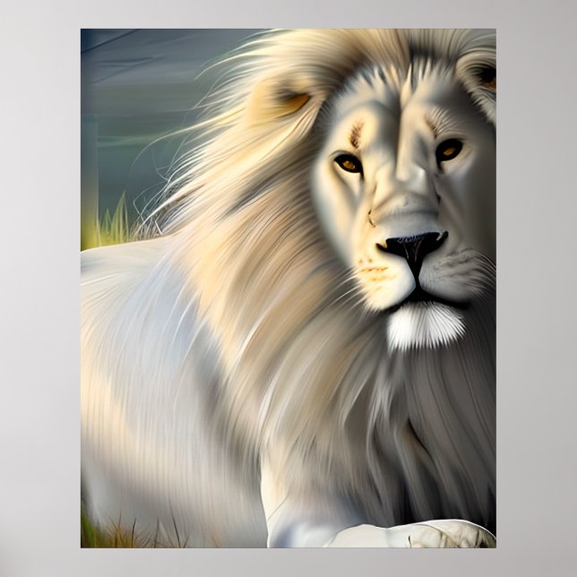 Affiche White Majestic Lion Ethereal Art SI Généré (Devant)