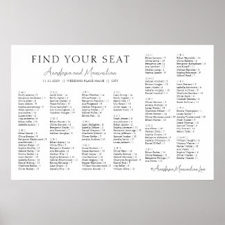 Affiche White Minimal Wedding Alphabetical Seating Chart