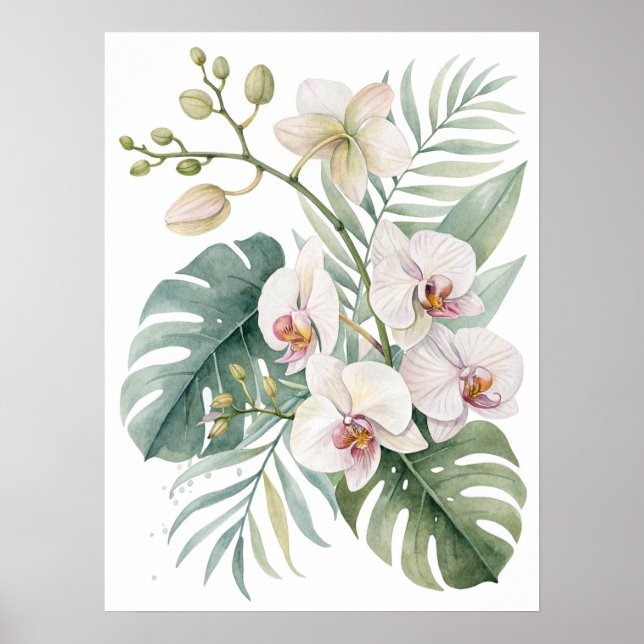 Affiche White Orchid Tropical Bouquet Print. (Devant)