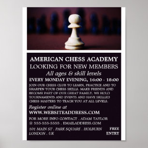 Affiche White Pawn, Chess Club Publicité