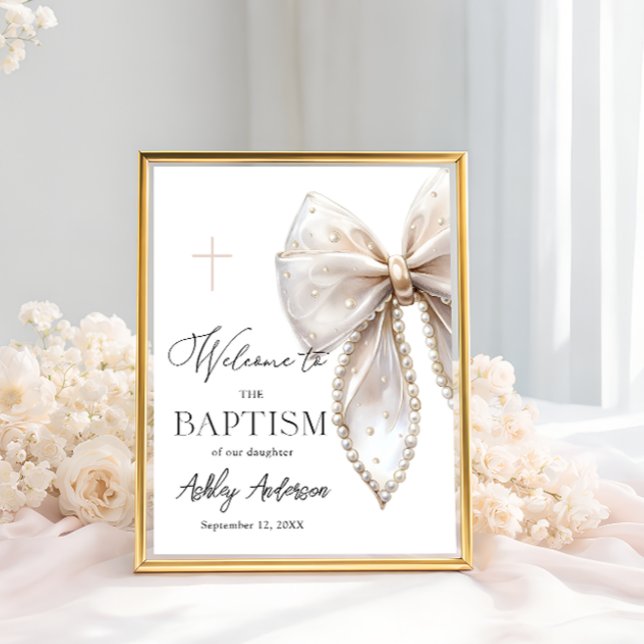 Affiche White Pearl Bow Baptism Welcome  (Créateur téléchargé)
