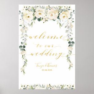 Affiche White Peony Epiphany Gold Calligraphie Bienvenue