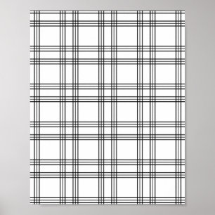 Affiche White Plaid Tartan With Black Lines