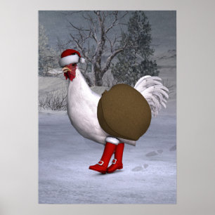 Affiche White Rooster Santa Claus