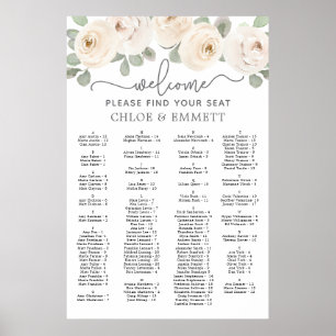 Affiche White Rose Botanical Alphabetical Seating Chart