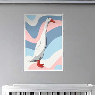 Affiche White Runner Duck Pink & Blue Waves Nursery Kids