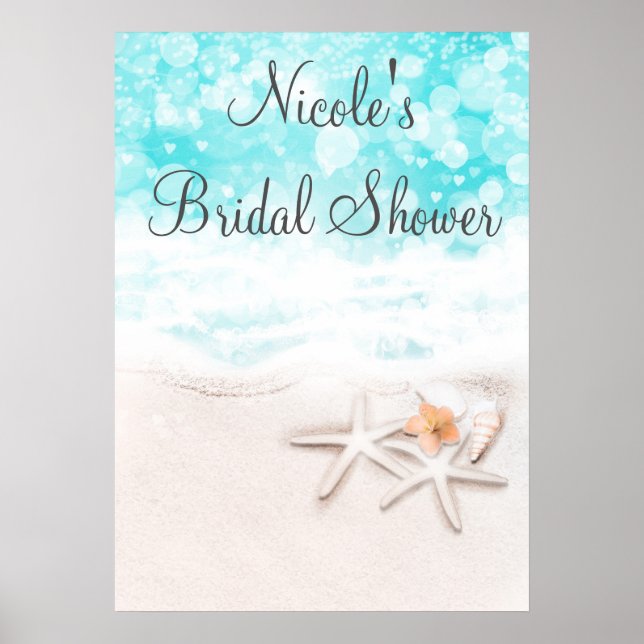 Affiche White Sandy Beach Starfish Blue Ocean Party Banner (Devant)