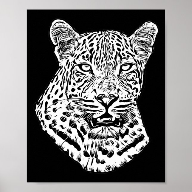 Affiche White Snow Leopard Head Jungle Animaux Art (Devant)