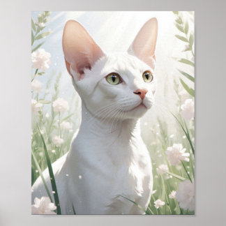 Affiche White Sphinx Cat and Flowers