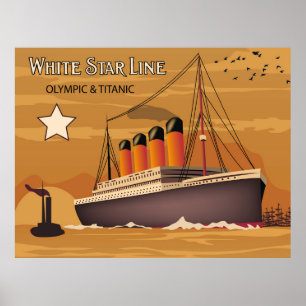 Affiche White Star Line, navire de haute mer olympique et 