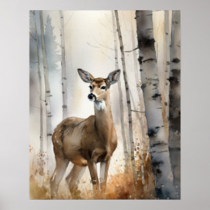 Affiche White Tail Deer Woodland Animal Art Imprimer Poste