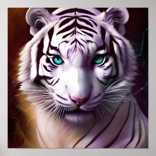 Affiche White Tiger Head with Mesmerizing Eyes