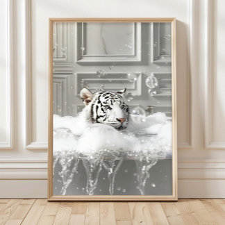 Affiche White Tiger in Bathtub Art Print Maximalist Decor 