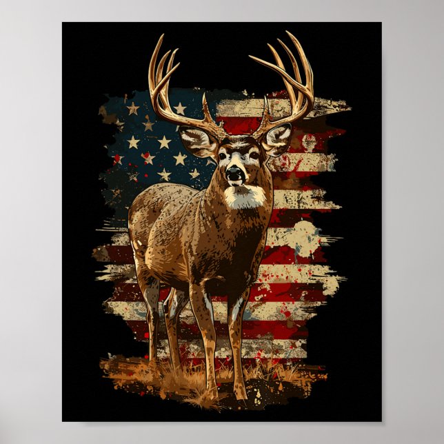Affiche Whitetail Buck Deer Chasse 4 juillet États-Unis Am (Devant)