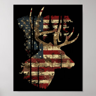 Affiche Whitetail Buck Deer Chasse 4 juillet États-Unis Am