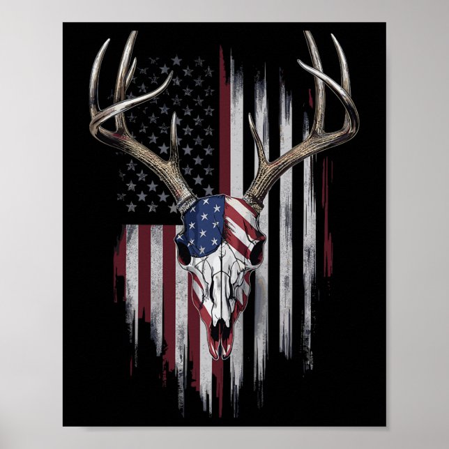 Affiche Whitetail Deer Hunter Drapeau Américain Design Buc (Devant)