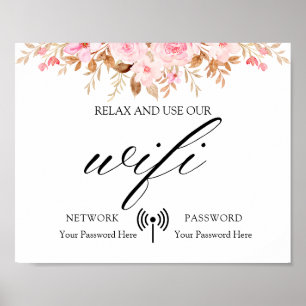 Affiche Wifi Mariage à feuilles minimes Boho Floral