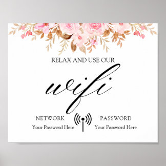 Affiche Wifi Mariage à feuilles minimes Boho Floral