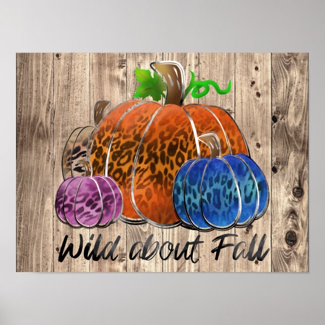 Affiche Wild About Fall Empreintes de léopard Citrouilles (Devant)