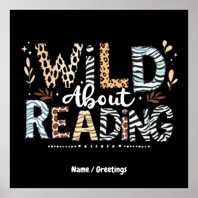 Affiche Wild About Reading Book Lover & Animal Design (Devant)