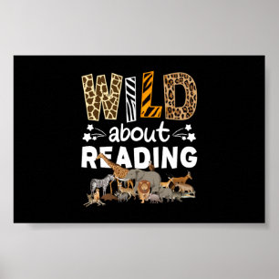 Affiche Wild About Reading Books And Bookworm Library
