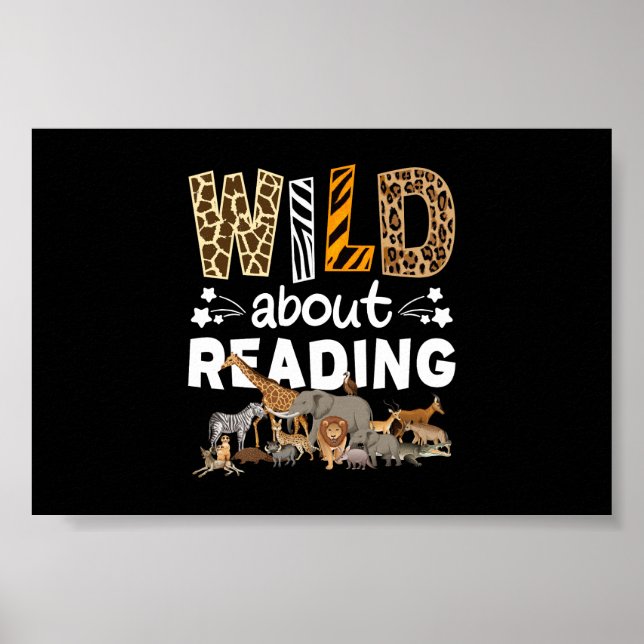 Affiche Wild About Reading Books And Bookworm Library (Devant)
