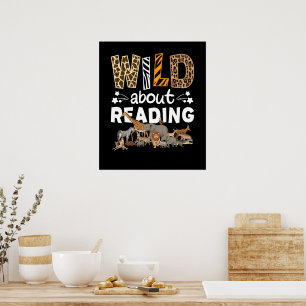 Affiche Wild About Reading Books And Bookworm Library