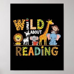 Affiche Wild About Reading Kid Love Wild Animal Books Back