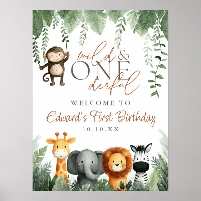 Affiche Wild And Onederful Jungle 1st Birthday Welcome (Devant)