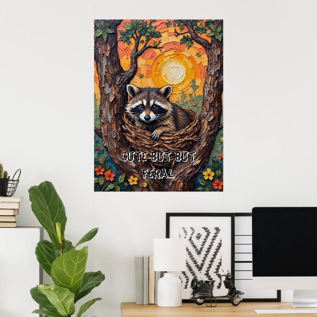 Affiche Wild and Wonderful : Raccoon dans le nid (Bureau à domicile)