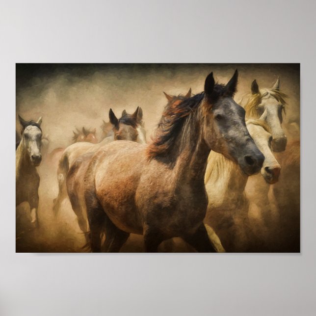 Affiche Wild Herd of Horses Decoupage Print (Devant)
