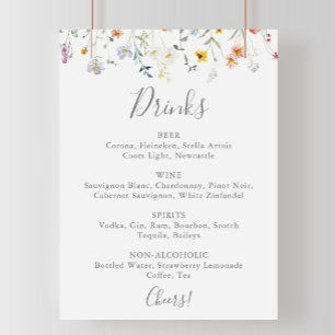 Affiche Wild Multicolor Floral Mariage Boissons Menu Signe