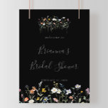 Affiche Wild Multicolor Floral Noir Douche nuptiale Bienve<br><div class="desc">Cette affiche d'accueil de douche nuptiale noire multicolore sauvage est parfaite pour une douche de mariage moderne. Le design est composé de fleurs élégantes rose aquarelle,  rousse,  violette,  marine et blanche avec des feuilles vert émeraude dans un arrière - plan foncé.</div>