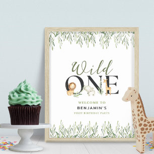 Affiche Wild One 1st Birthday Safari Animaux Welcome Party