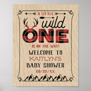 Affiche Wild One Boys Rustic Plaid Baby shower de bûcheron