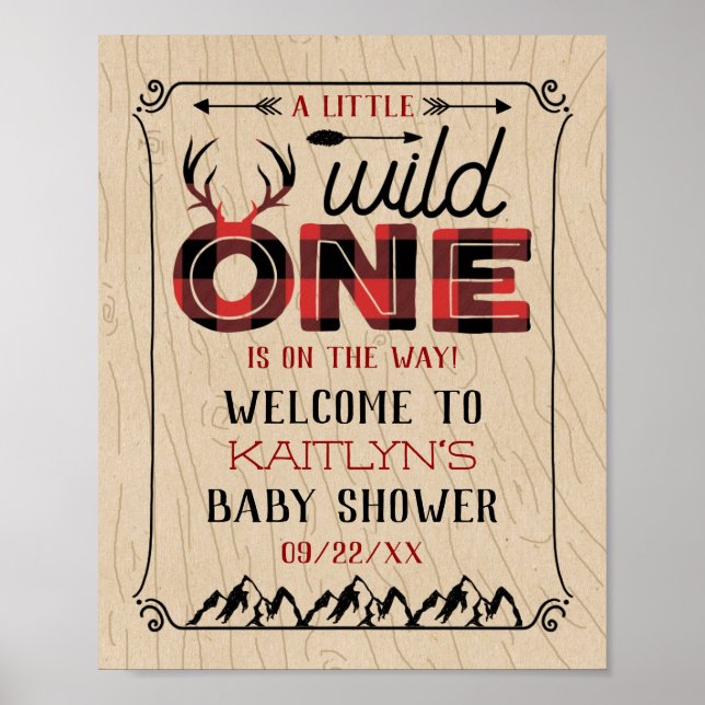Affiche Wild One Boys Rustic Plaid Baby shower de bûcheron (Devant)