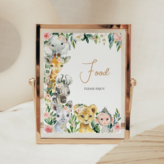 Affiche Wild One Floral Safari Baby shower (Greenery Floral Wild One Baby Shower Food Sign)