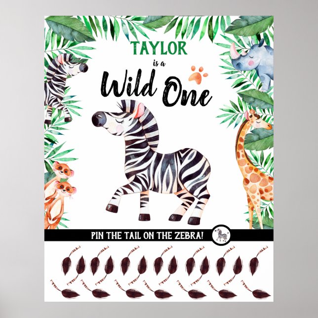 Affiche Wild One Game Safari Animal Zebra 1er Anniversaire (Devant)