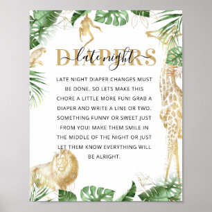 Affiche Wild One Jungle Baby shower 'Late Night Diaper'