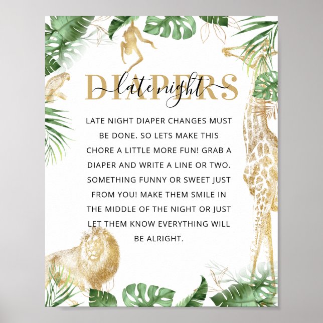Affiche Wild One Jungle Baby shower 'Late Night Diaper' (Devant)