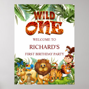 Affiche Wild One Jungle Safari Animal Birthday Welcome