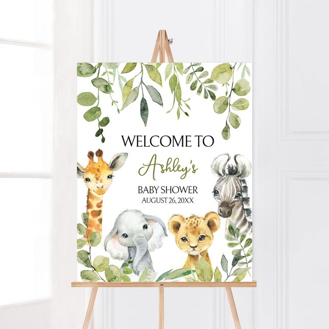 Affiche Wild One Jungle Safari Bienvenue (Greenery Animals Baby Shower  Welcome Sign)