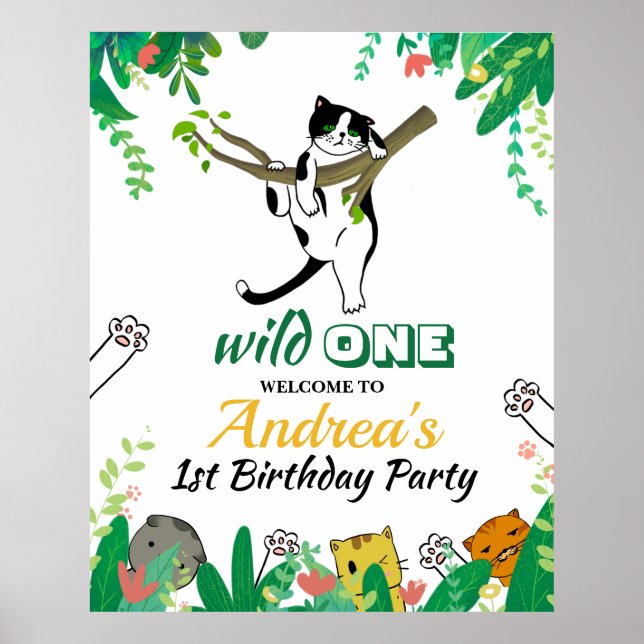 Affiche Wild One Kitty Chat Kitten 1er Invitation annivers (Devant)