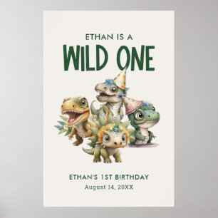 Affiche Wild One mignonne Dinosaur Première fête d'anniver